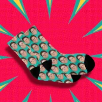 Personalized Funny Photo Face Socks - Turquoise