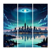 Out of this World - Magical Nighttime Skyline Triptych