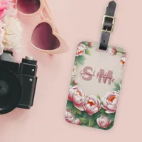 Elegant Pink Peony Flowers and Lush Green Leaves Luggage Tag