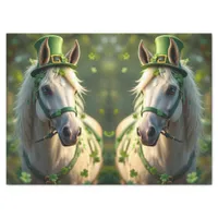 Cute horse with green hat, bridle and shamrocks tissue paper