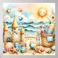 Pastel Beach Nursery Poster