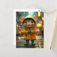 An Adorable Mouse in a Yellow Rainsuit Postcard