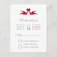 origami red cranes wedding rsvp invitation postcard