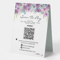 *~* Table Tent PAY + MENU QR code Tabletop FLORAL Table Tent Sign