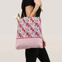 Doodle Art Style Red Pink Roses Hearts Valentine's Tote Bag