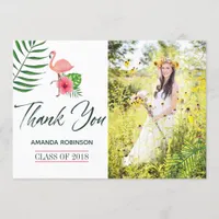 Pink Flamingo Watercolor Luau Graduation Thank You