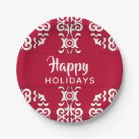 Elegant Festive Red and White Happy Holidays  Paper Plates