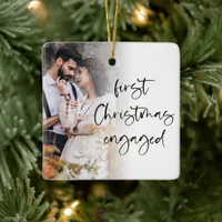 First Christmas Engaged Custom Photo Overlay Ceramic Ornament