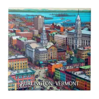 Burlington, Vermont Comic Book Style Art Ceramic Tile