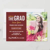 Maroon and Gold Graduation Party Photo Invitation