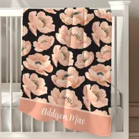 Black And Peach Peony Elegant Floral Baby Blanket