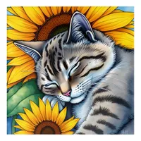 Sweet Napping Gray Cat and Sunflower Acrylic Print