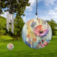 Whimsical Quirky Poppy-like Flower Collage Wind Chime