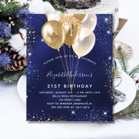 Navy blue gold balloon birthday invitation