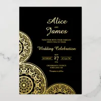 Mandala Elegant Black Gold Foil Indian Wedding Invitation