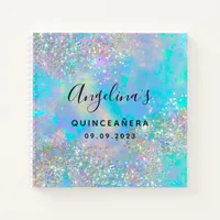 Holographic Glitter Opal Quinceañera Guest Book