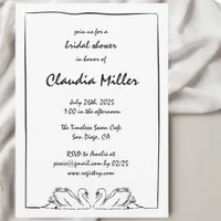 Simple Timeless Handwritten Swan Bridal Shower  Invitation