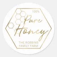 Modern Gold 100% Pure Honey Jar Labels Apiary Name