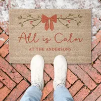 Cozy "All is Calm" Personalized Christmas Holiday  Fiber Doormat