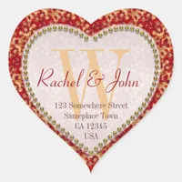 Caramel Rust Pattern Monogrammed Heart Wedding Heart Sticker