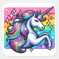 Rainbow Sparkles and Magical Unicorn Square Sticker