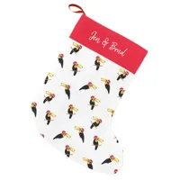 Christmas Pattern Tropical Toucans in Santa Hats Small Christmas Stocking