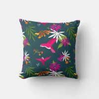 Hummingbirds and Tropical Flowers Throw Pillow