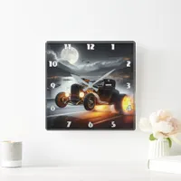 Hot rod speeds beneath the full moon square wall clock