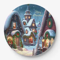 Charming snowy Christmas village custom Paper Plates