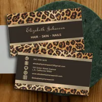 Trendy Leopard Animal Print Brown and Gold Stripes Business Card