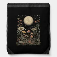 Cottagecore Moon Mushroom Moonphase Goblincore Drawstring Bag