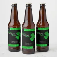 Sparkly Green Shamrock St Patrick Personalized Beer Bottle Label