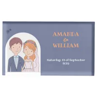 Simple, Cartoon-Iike Spouses Illustration Wedding  Place Card Holder