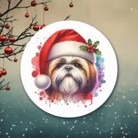 Shih Tzu Dog in Santa Hat Christmas Classic Round Sticker