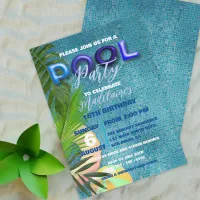 Blue Summer Pool Party 16th Birthday Celebration  Invitation