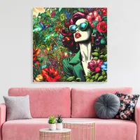 Pretty Woman in Flower Garden Canvas Print