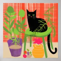 Black Cat Houseplants Poster