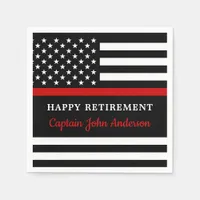 Modern Thin Red Line Firefighter Happy Retirement Napkins