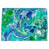 Blue and Green Marble Fluid Art Abstract   Large Gift Bag