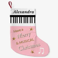 Pale Pink Cute Festive Piano Keys Personalized Small Christmas Stocking