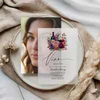 Vino Before Vows Floral Wine Bridal Shower Vellum Invitations