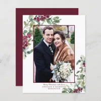 BUDGET Burgundy Greenery Photo Christmas Card