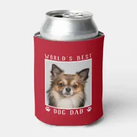 World's Best Dog Dad Paw Prints Pet Photo Red Can Cooler