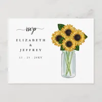 Rustic Mason Jar Sunflowers RSVP Postcard