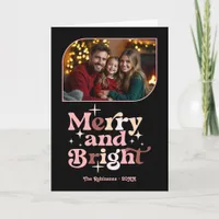 Rose Luxe Merry and Bright Retro Christmas Photo Holiday Card
