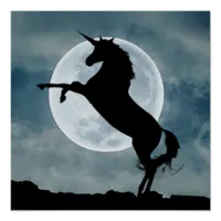 Unicorn Silhouette Full Moon Night Sky Glossy Poster