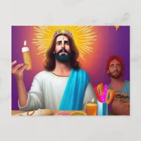 Colorful Funny Jesus at his Birthday Postcard