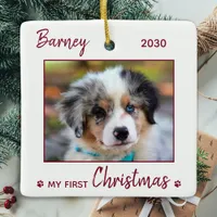 First Christmas Cute Puppy - Red Dog Pet Photo Ceramic Ornament