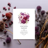 Maroon and Dark Purple Floral Fall Wedding Invitation