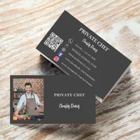 Private chef charcoal gray photo catering QR code Business Card